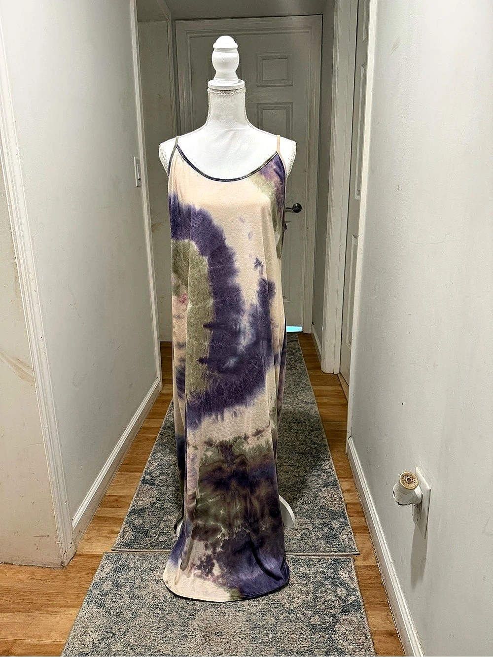 Abstract Tie-Dye Maxi Dress in Purple & Cream Like New